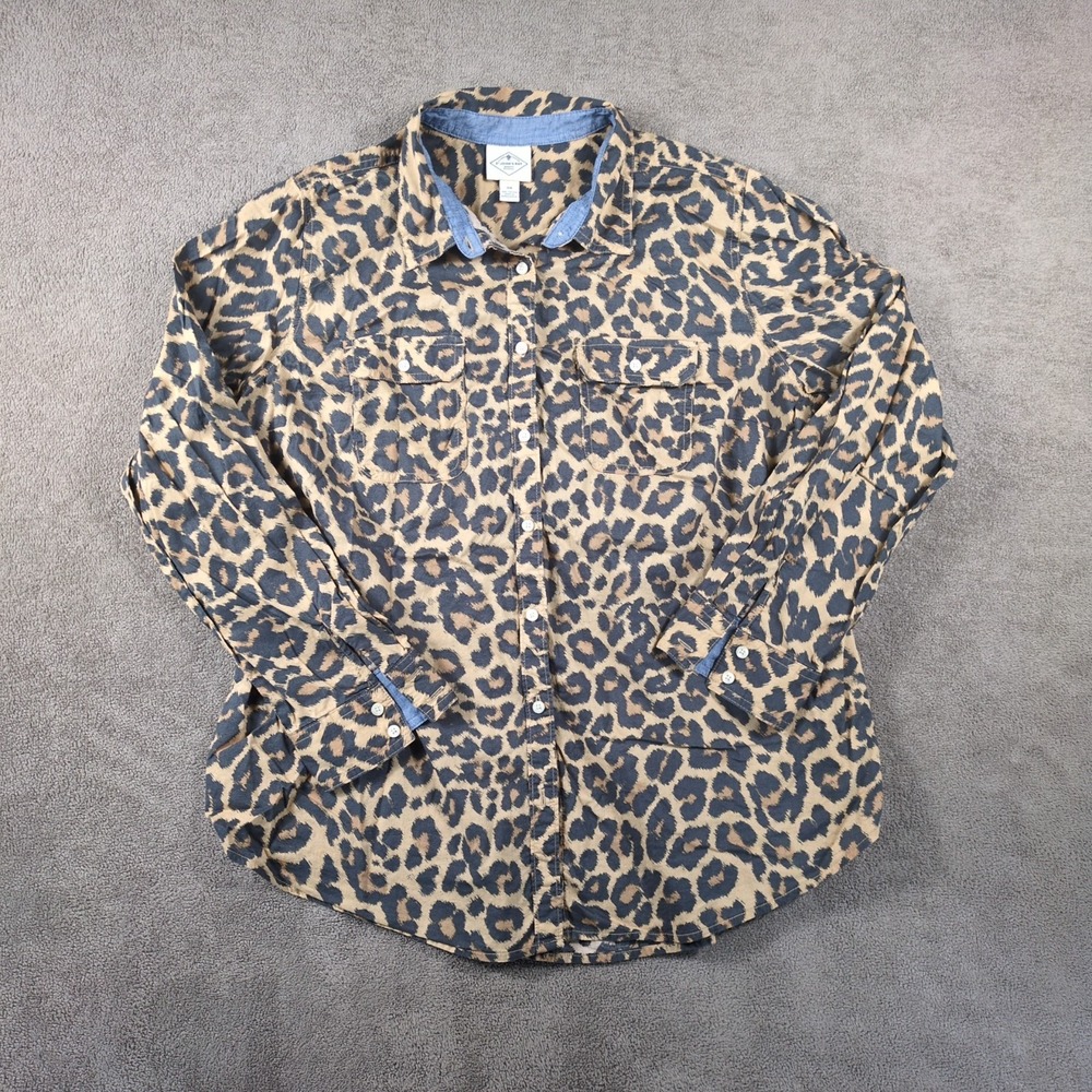 St Johns Bay Shirt Womens 0X Multicolor Animal Print Cotton Pleated‎ Button Up